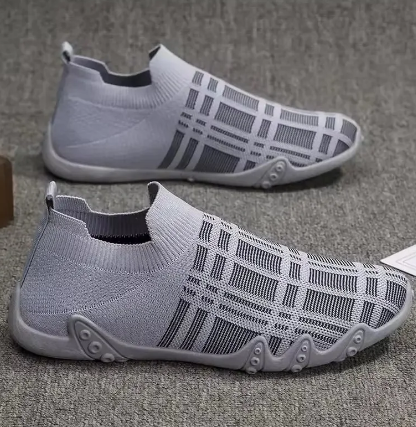 Versatile flying woven mesh casual flat shoes – Gray Color