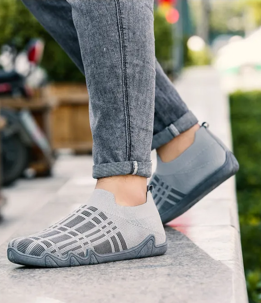 Versatile flying woven mesh casual flat shoes – Gray Color