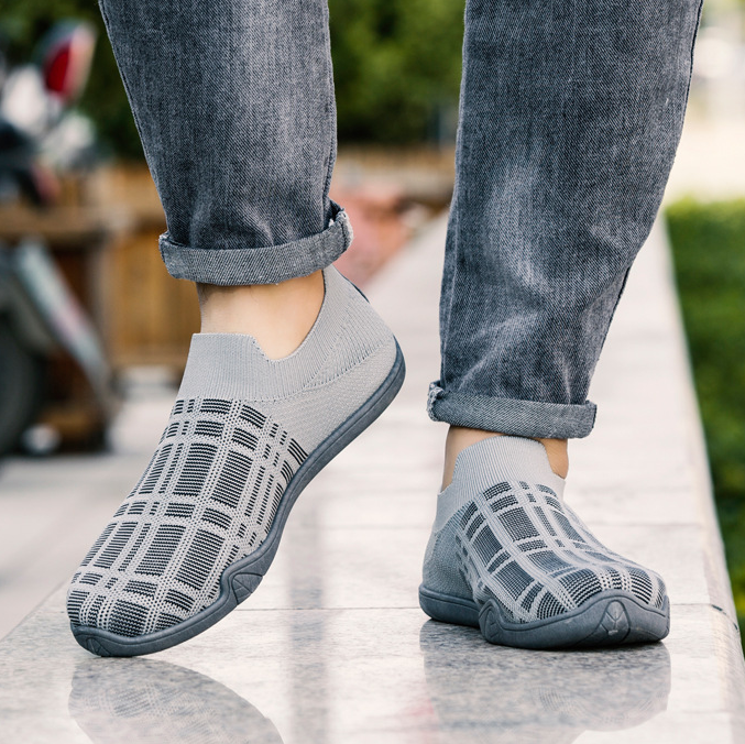 Versatile flying woven mesh casual flat shoes – Gray Color
