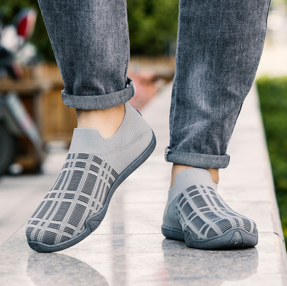 Versatile flying woven mesh casual flat shoes – Gray Color