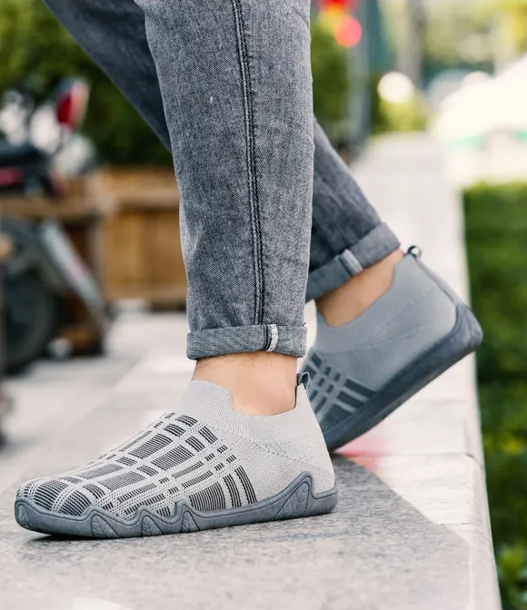 Versatile flying woven mesh casual flat shoes – Gray Color