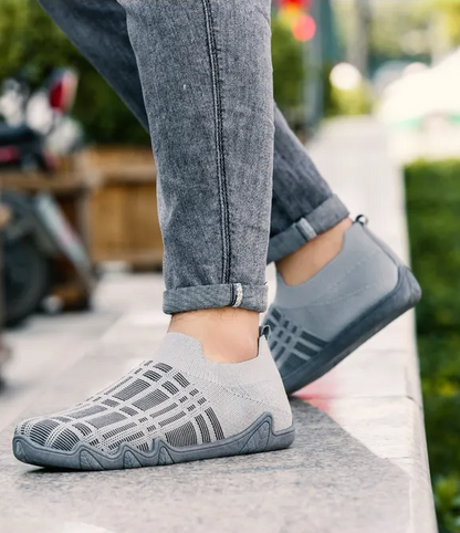 Versatile flying woven mesh casual flat shoes – Gray Color